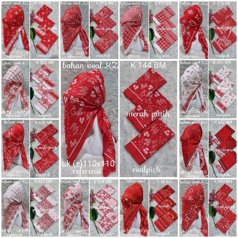 Jual Jilbab Motif Merah Putih Kerudung Segiempat Denai Voal Motif