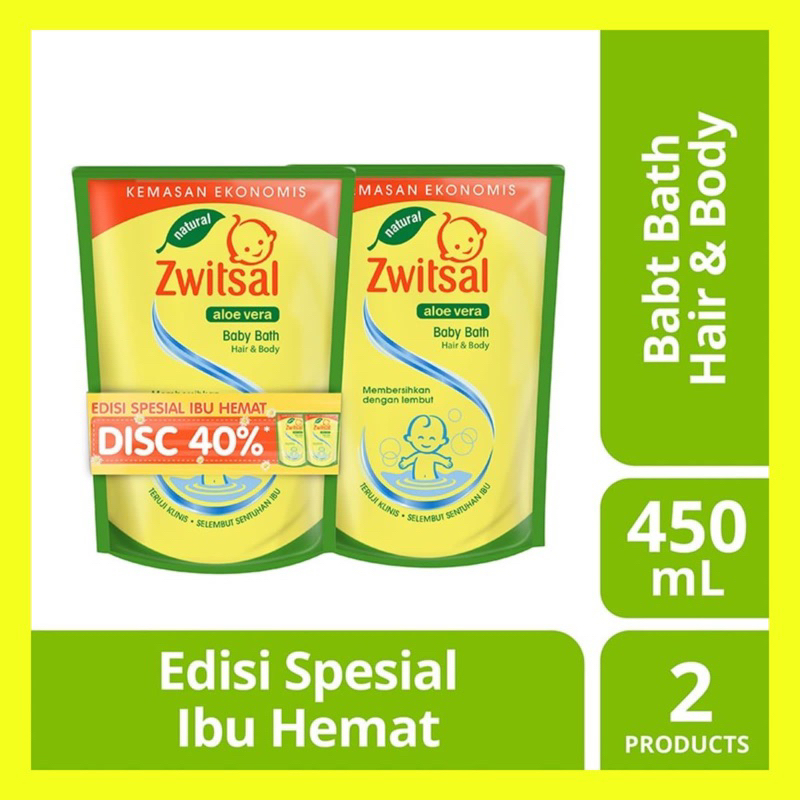 Jual ZWITSAL Natural Baby Bath 2 In 1 Hair Body Pouch 400 450ml Twin