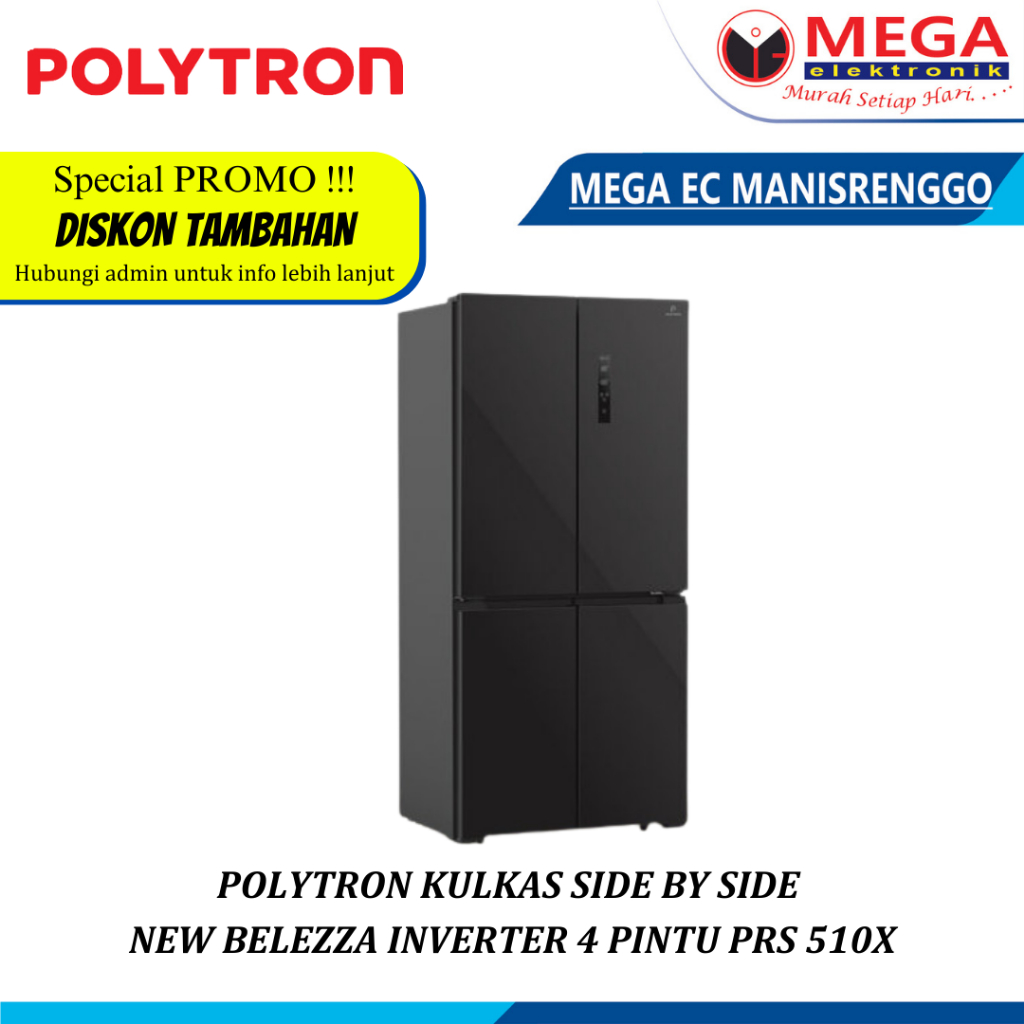 Jual LEMARI ES POLYTRON NEW BELLEZA INVERTER 4 PINTU SIDE BY SIDE PRS