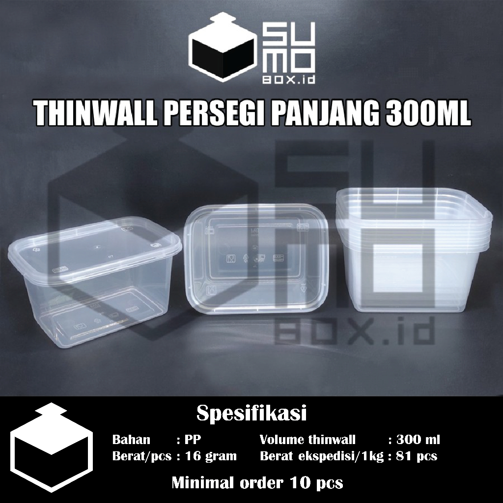 Jual Thinwall PERSEGI PANJANG 300ml Tutup Wadah Plastik Box Dessert