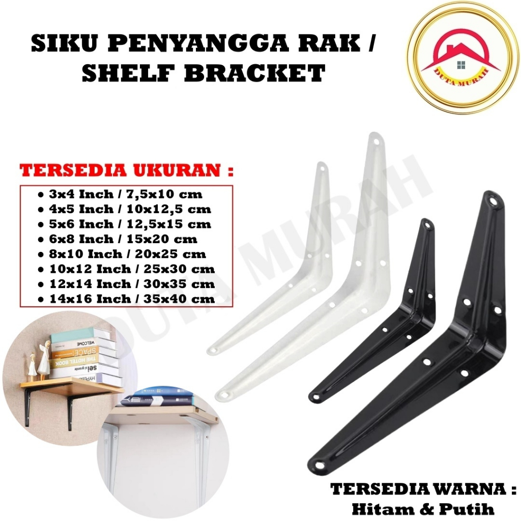 Jual Siku Penyangga Rak Dinding Besi L Hitam Putih Shelf Bracket