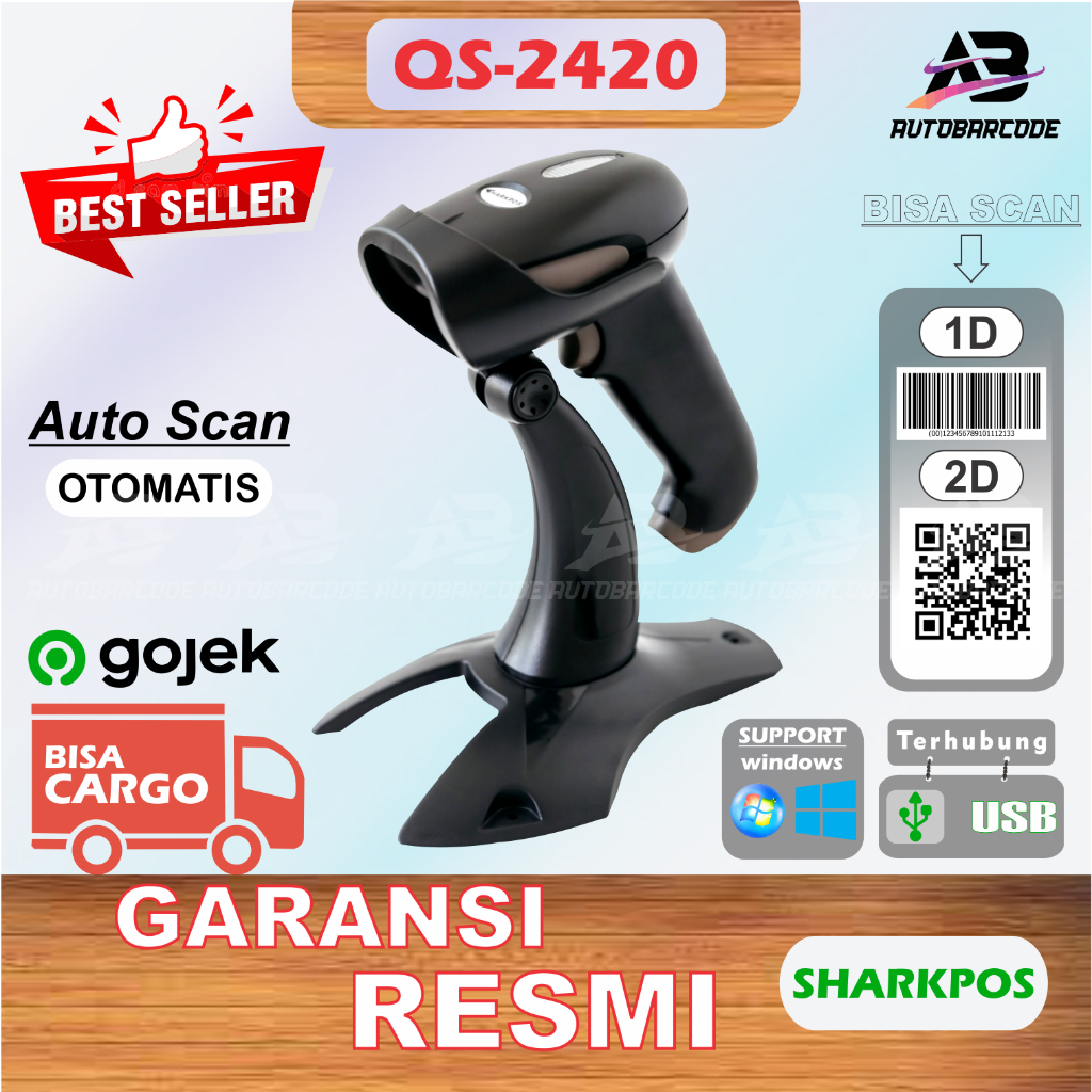 Jual Scanner Barcode 2D Sharkpos QS 2420 Scan Kasir Minimarket Cafe