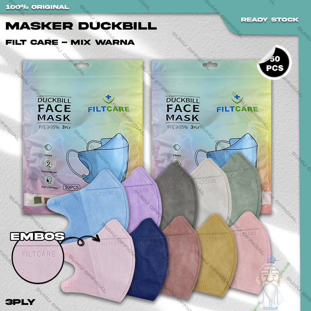 Jual Masker Duckbil Filtcare Ply Isi Pcs Warna Mix Soft Nude