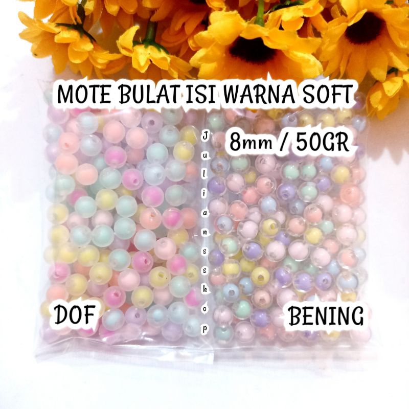 Jual 50 Gram Manik BULAT 8mm Mote Akrilik Isi Pastel Soft BULAT 180