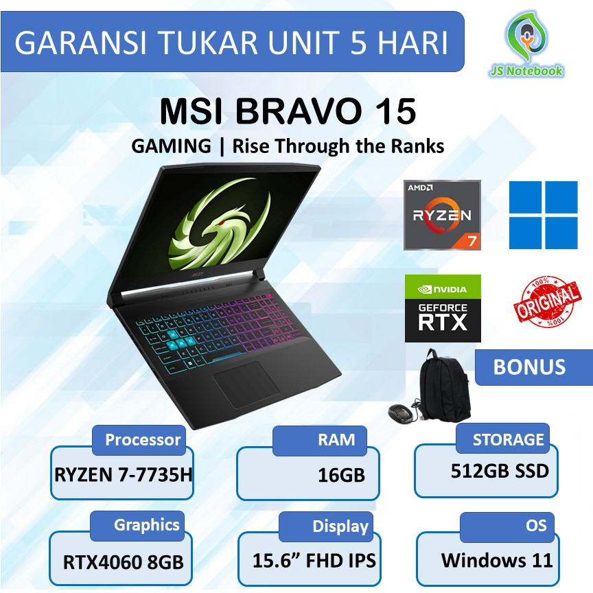 Jual Msi Bravo C V Rtx Gb Ryzen Hs Gb Ssd W