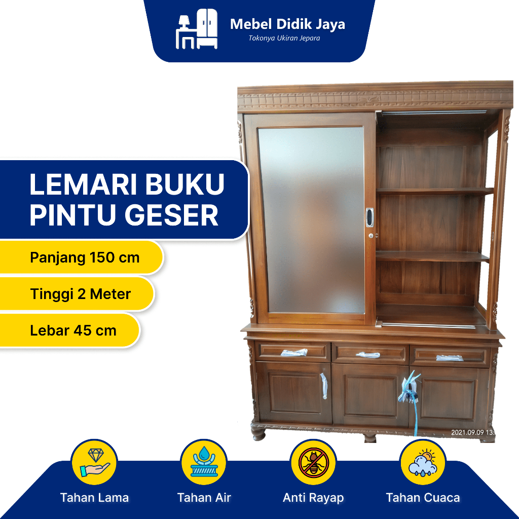 Jual Lemari Buku Pintu Geser Kayu Jati Jepara Shopee Indonesia