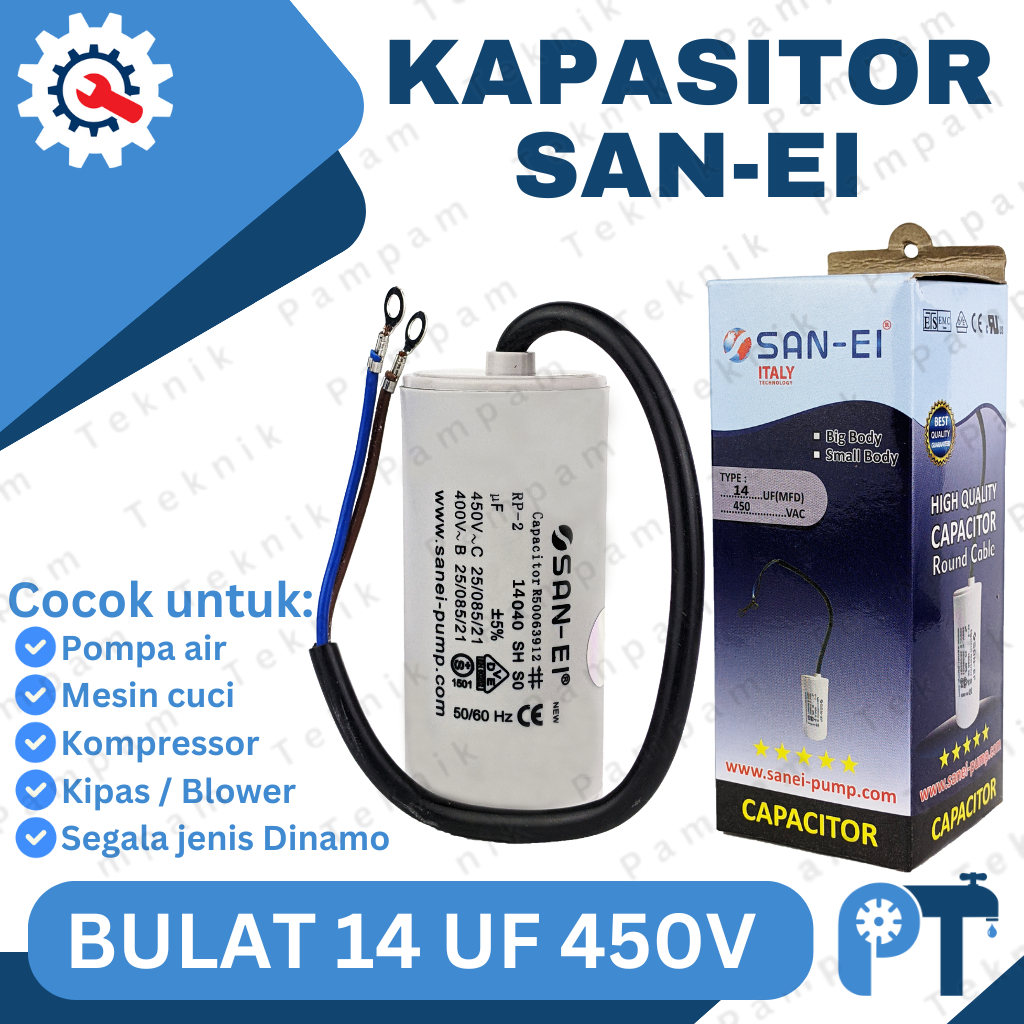 Jual KAPASITOR 14UF 450V SANEI BULAT CAPACITOR SAN EI 14 UF MIKRO 450