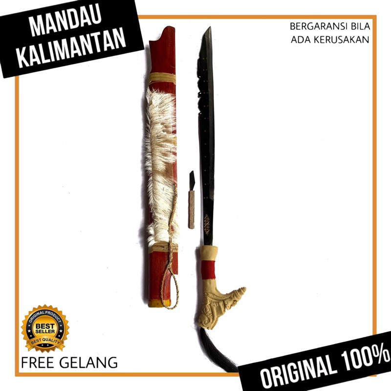 Jual Mandau Dayak Khas Kalimantan Merah Bulu Bonus Wasi Mini Dan Gelang