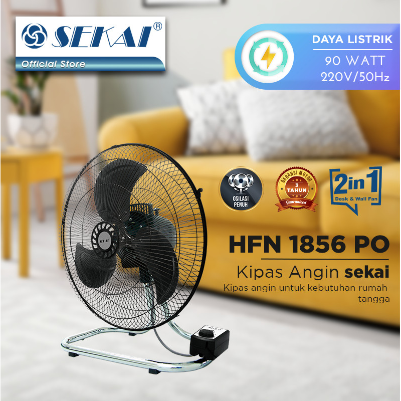 Jual Sekai Desk Fan HFN 1856 Kipas Angin Besi 2 In 1 Lantai Dinding 18