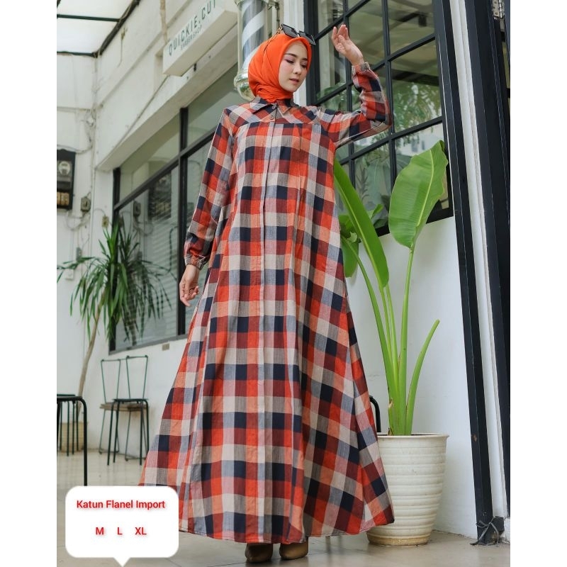 Jual Gamis Flanel Motif Kotak Kotak Model Terbaru Premium Tatu Original