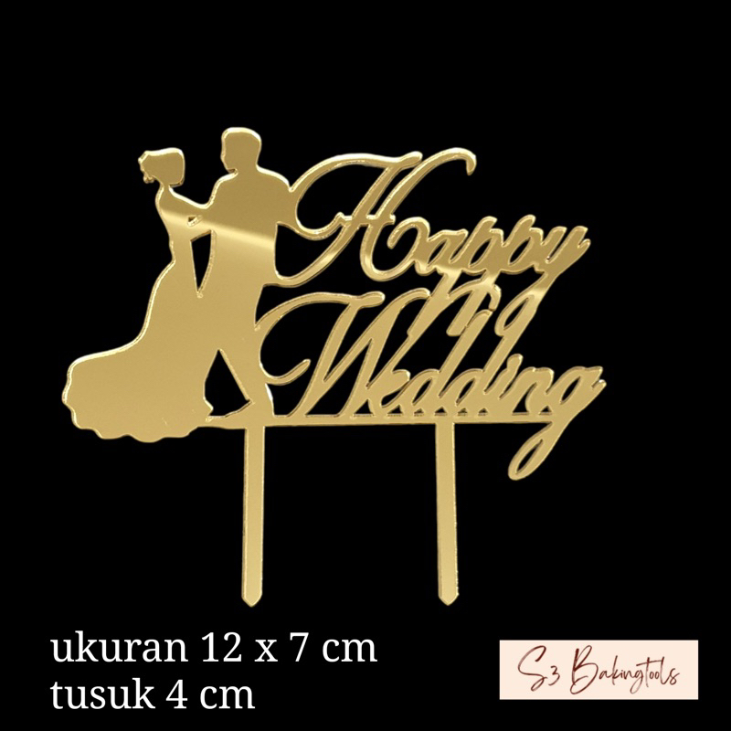 Jual Cake Topper Hiasan Kue Gold Happy Wedding Dance Shopee Indonesia