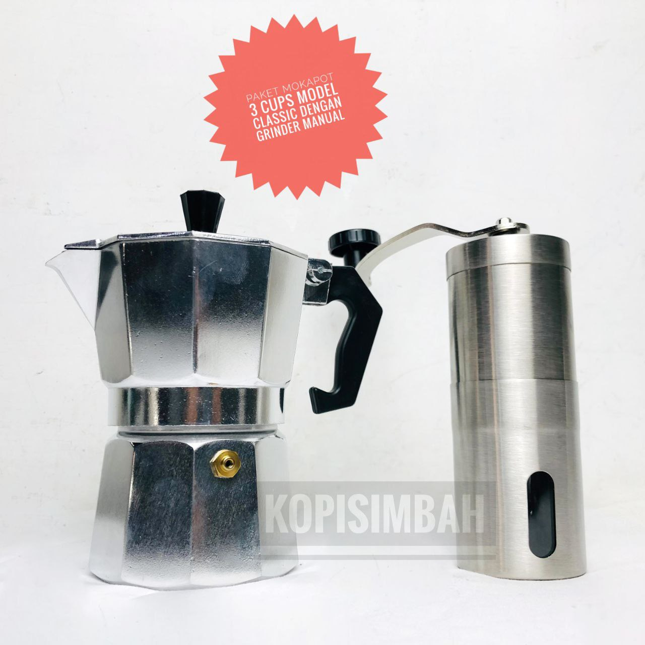 Jual Paket Mokapot Dengan Grinder Manual Alat Seduh Pembuat Kopi