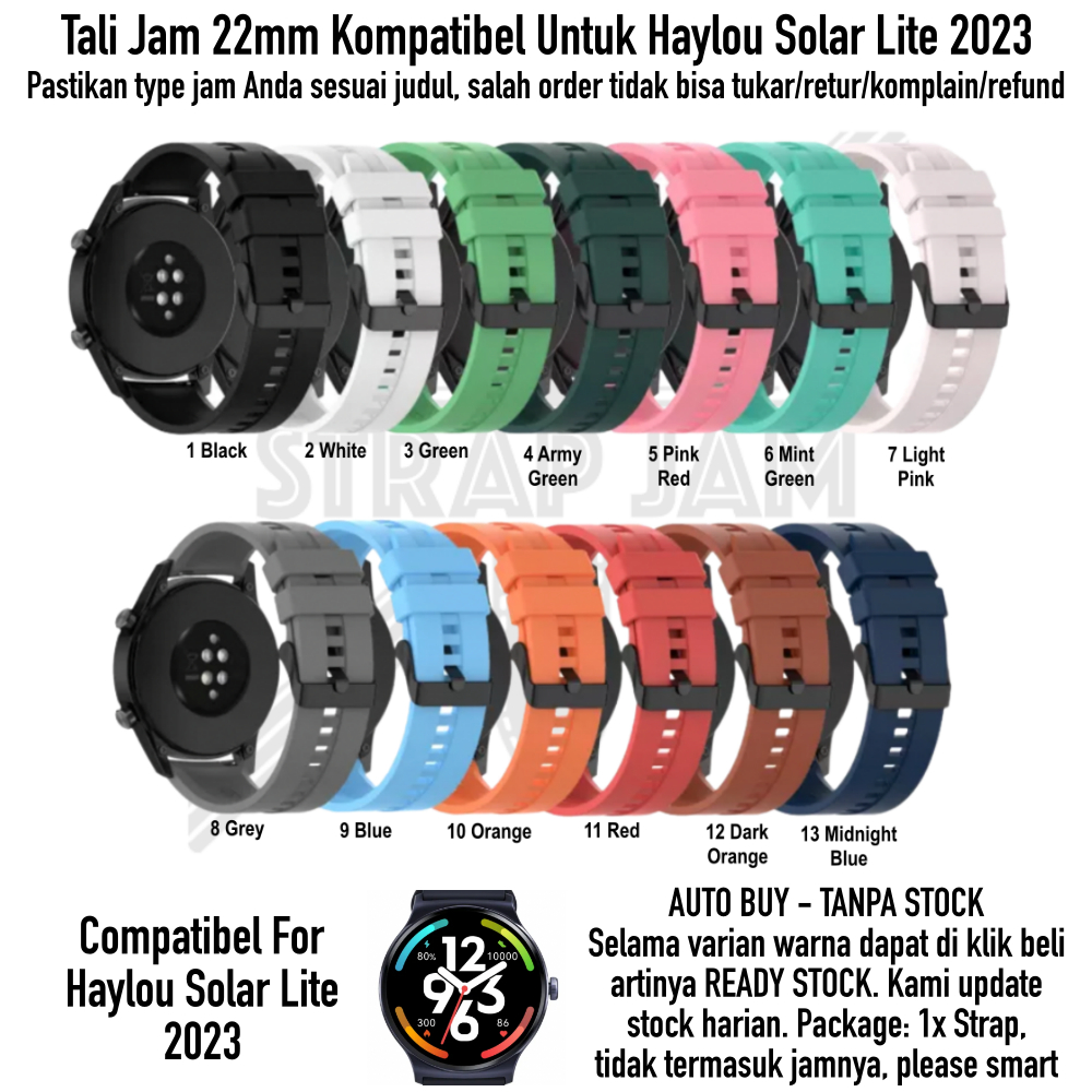 Jual T2E 22mm Strap Haylou Solar Lite 2023 Tali Jam Pria Quick