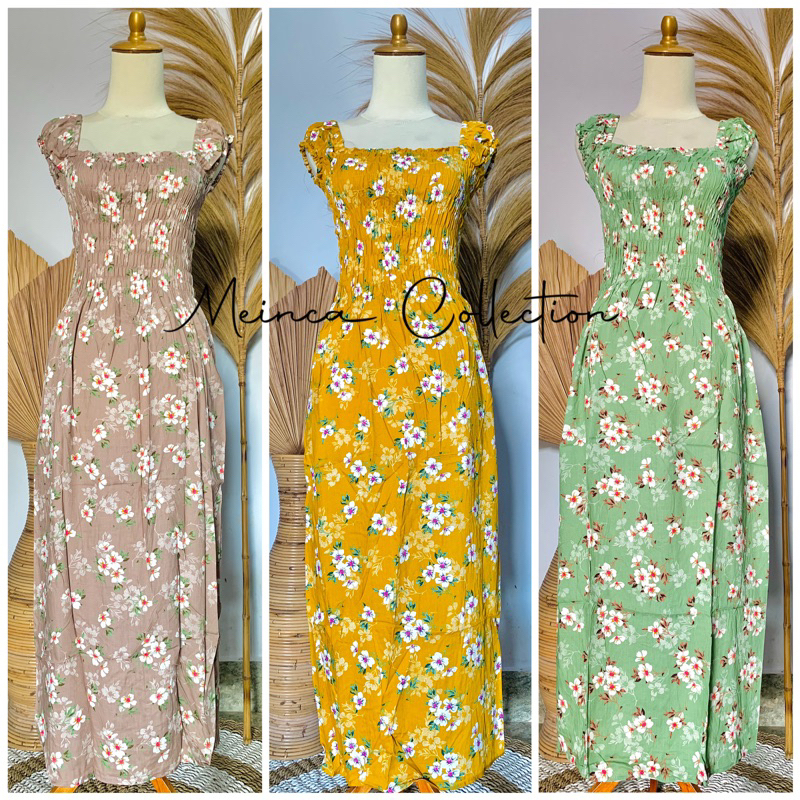 Jual Dress Kerut Panjang Sebetis Geser Pilih Motif Shopee Indonesia