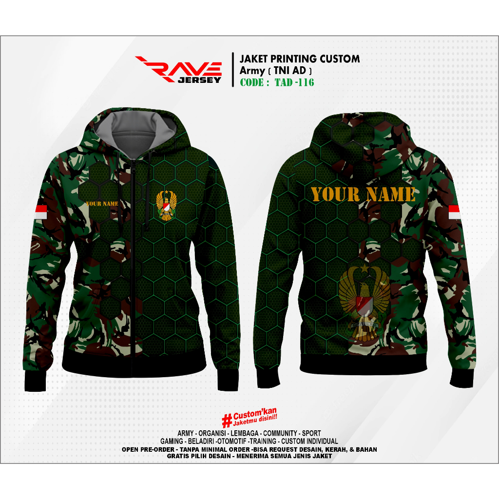 Jual Jaket Tni Ad Sesi Full Printing Sublim Custom Desain Suka Suka