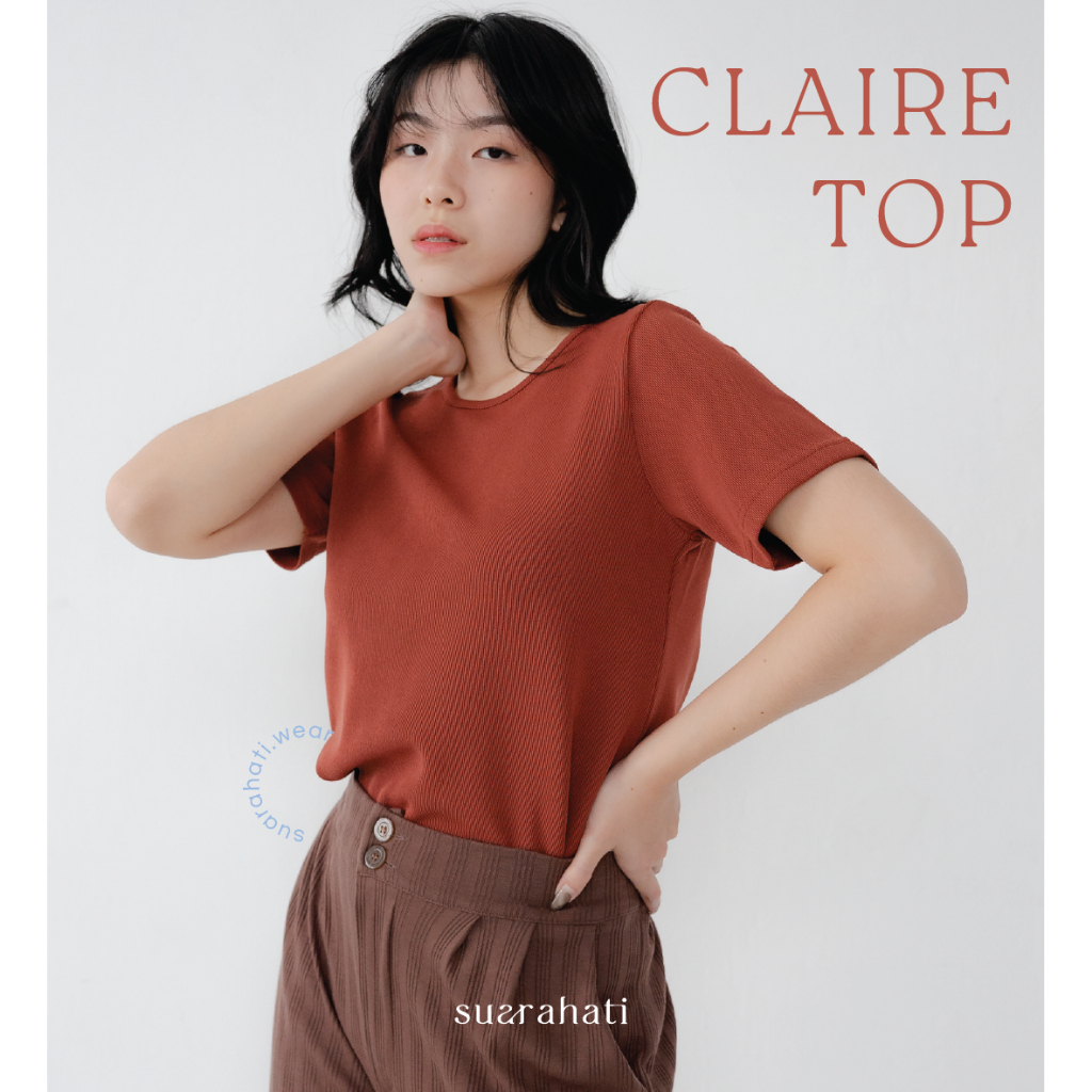 Jual Suarahati Claire Top Kaos Knit Lengan Pendek Wanita Baju