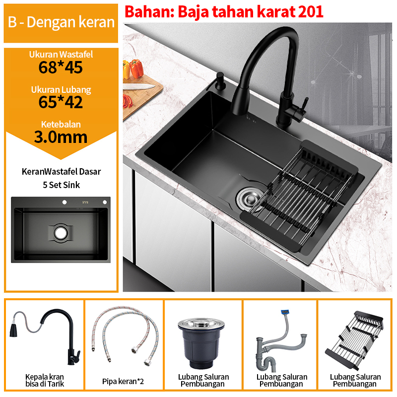 Jual Set Lengkap Kitchen Sink Black Wastafel Stainless Hitam