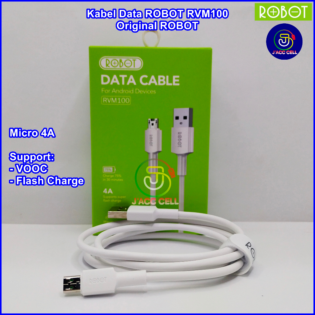 Jual Kabel Data ROBOT RVM100 4A VOOC Flash Charge 20W Micro USB