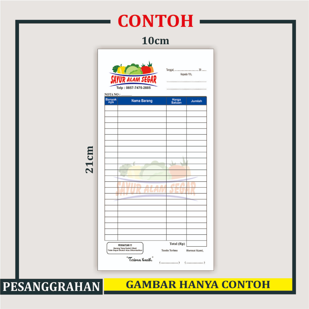 Jual Cetak Nota Custom 1 Ply Ukuran 1 3 Panjang HVS Isi 50 Lembar Nota