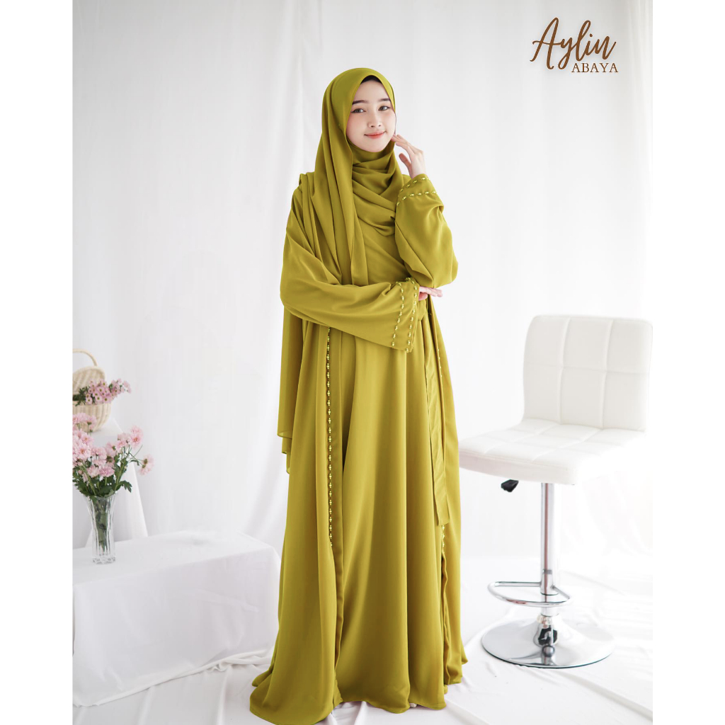 Jual Abaya Gamis Terbaru Aylin Abaya Set Phasmina Bahan Ceruty Babydoll