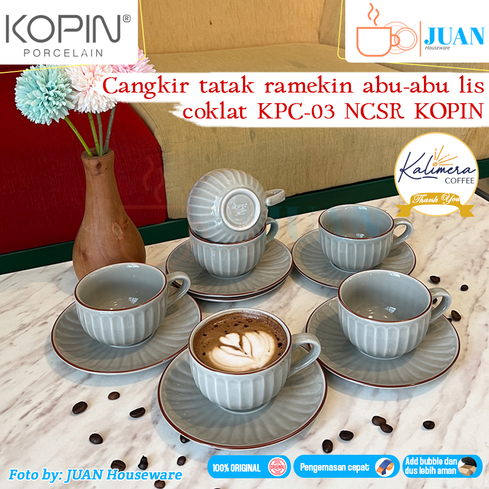 Jual Kopin Cangkir Keramik Set Motif Labu Lis Coklat Abu Abu Pasang