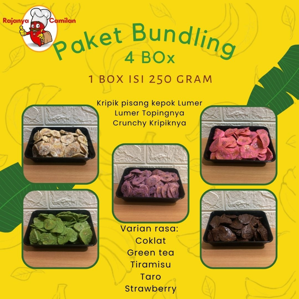 Jual Kripik Pisang Kepok Lumer Paket Bundling 4 Box 250 Gram Box