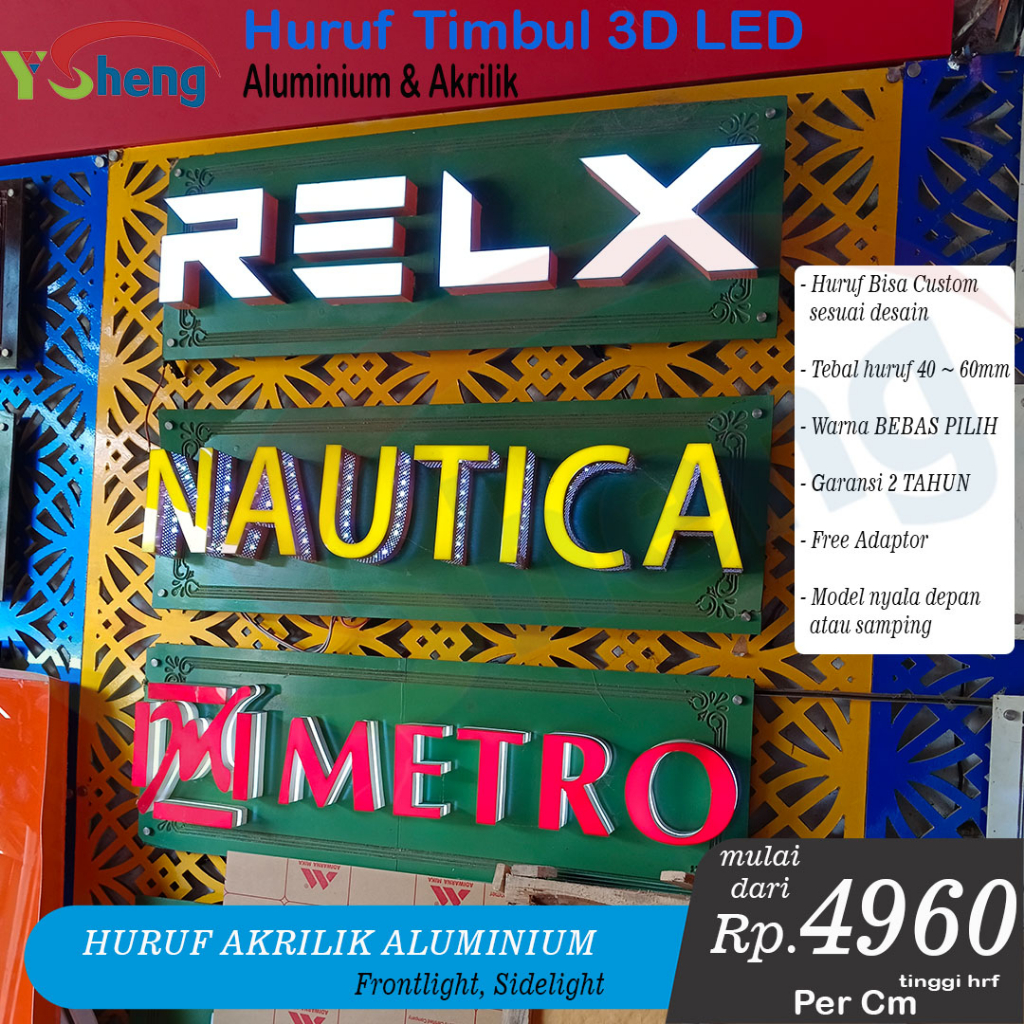 Jual Huruf Timbul 3D Non Led Led Menyala Aluminium Akrilik Led