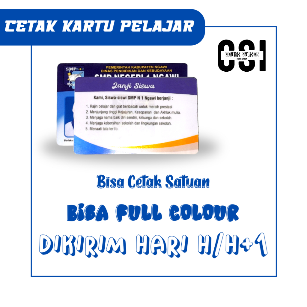 Jual Cetak Kartu Pelajar ID Card Ukuran Bahan PVC Laminating Shopee