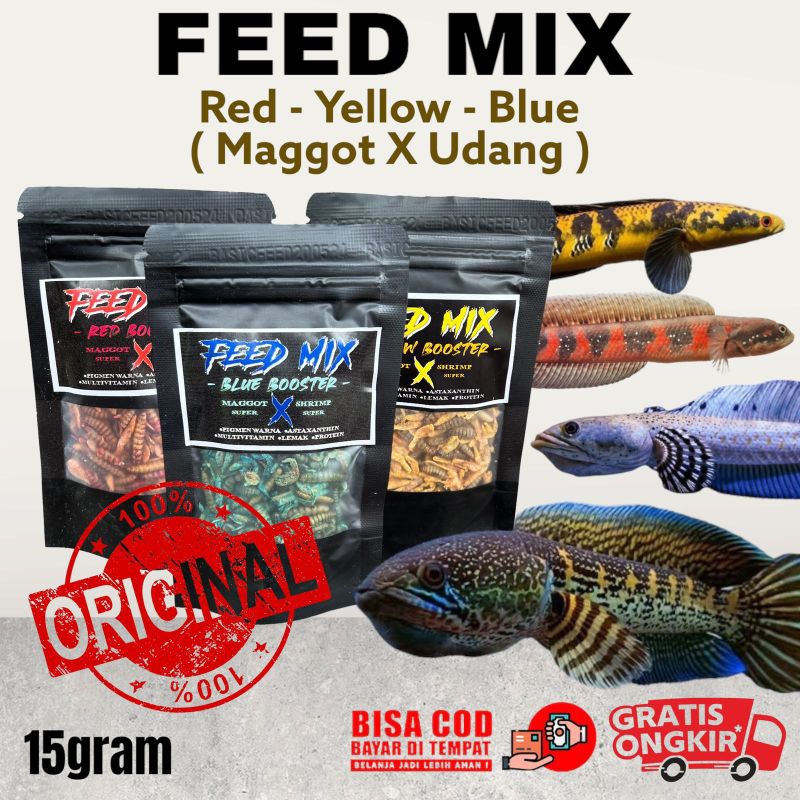 Jual Udang X Maggot Kering Feed Mix Grm Red Blue Yellow Makan Ikan