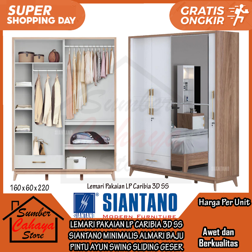 Jual Instan LEMARI PAKAIAN MINIMALIS SLIDING SWING SIANTANO LP