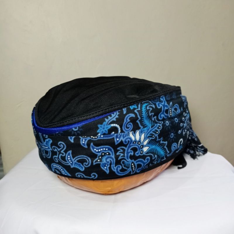 Jual Peci Batik Santri Batik Katun Biru Imamah Modern Permanen Siap