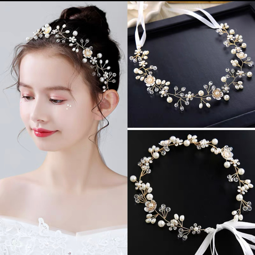 Jual COD Headpiece Mutiara Bunga Korea Flower Crown Bridal Tiara