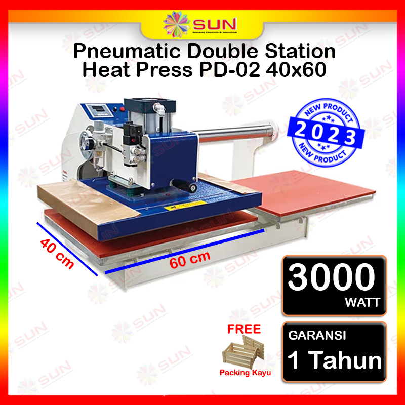 Jual Mesin Press Sablon Kaos Pneumatic Double Station Heat Press 60x40