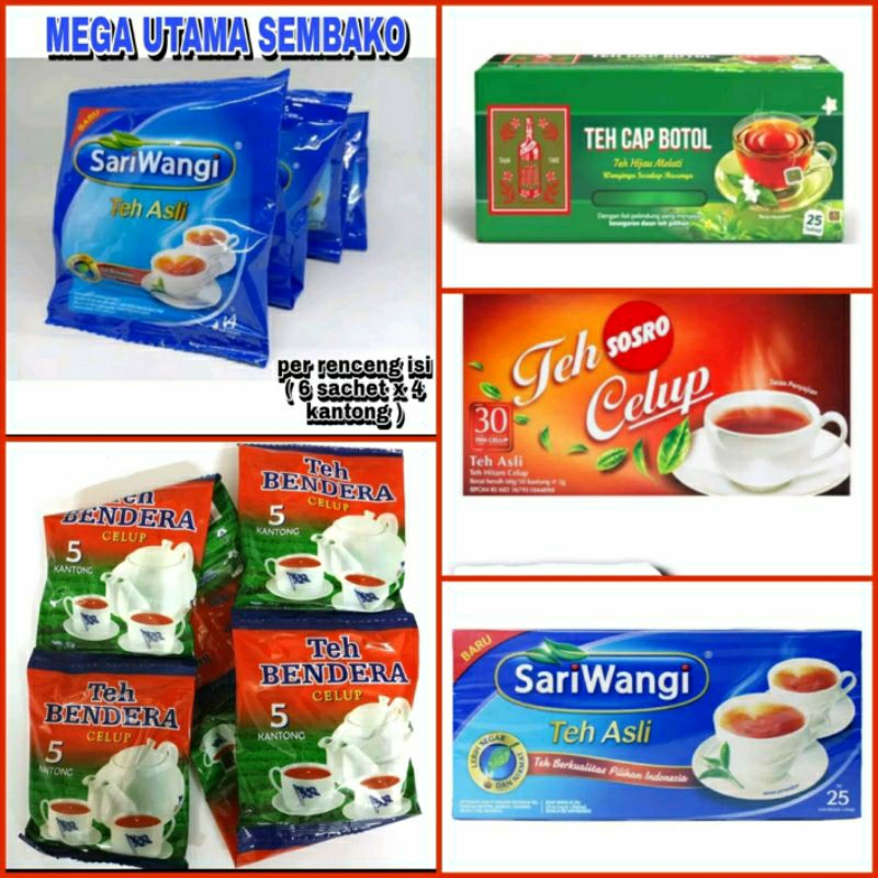 Jual Teh Celup Sosro Sariwangi Teh Cap Botol Teh Bendera All Varian