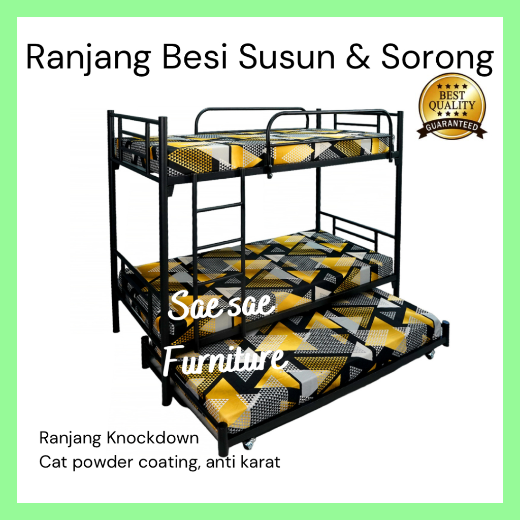 Jual KIRIM KARGO 90x200 Ranjang Besi Susun Sorong 3 Tingkat Shopee