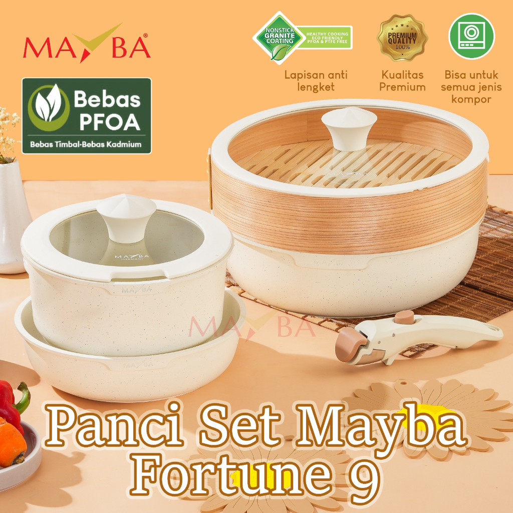 Jual Panci Set Mayba Detachable FORTUNE 9 PCS NONSTICK WHITE GRANIT