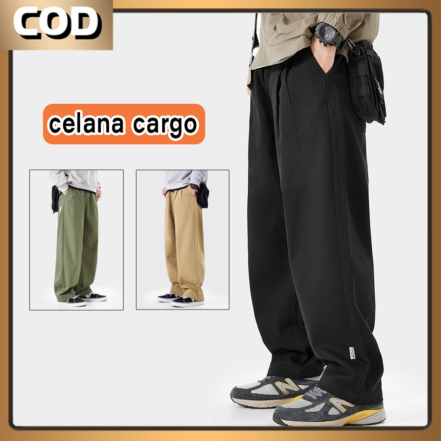 Jual Celana Cargo Pria Panjang Korean Style Loose Pants Terbaru Pants