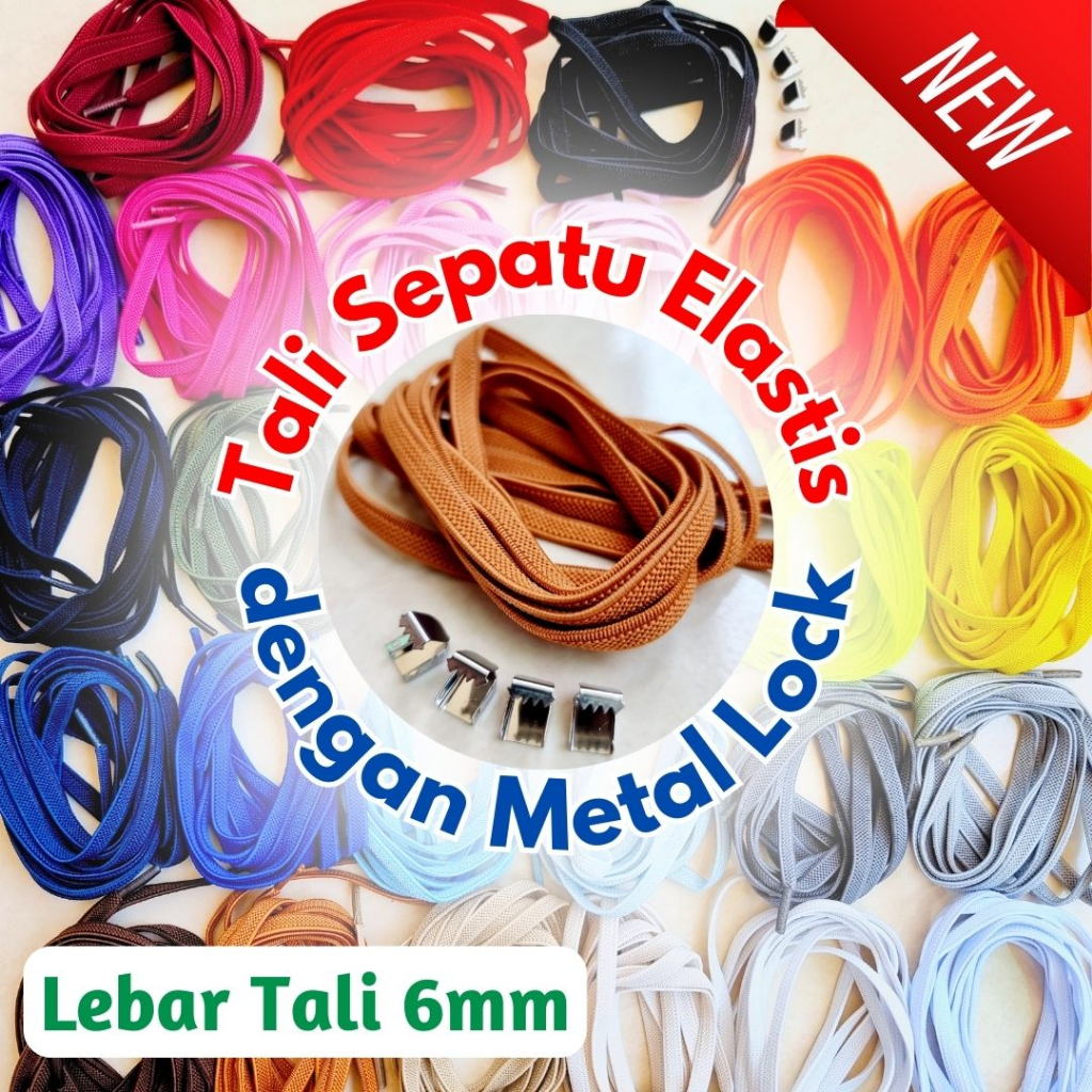 Jual G Tali Sepatu Elastis Lebar 6mm Model Metal Lock Tali Sepatu