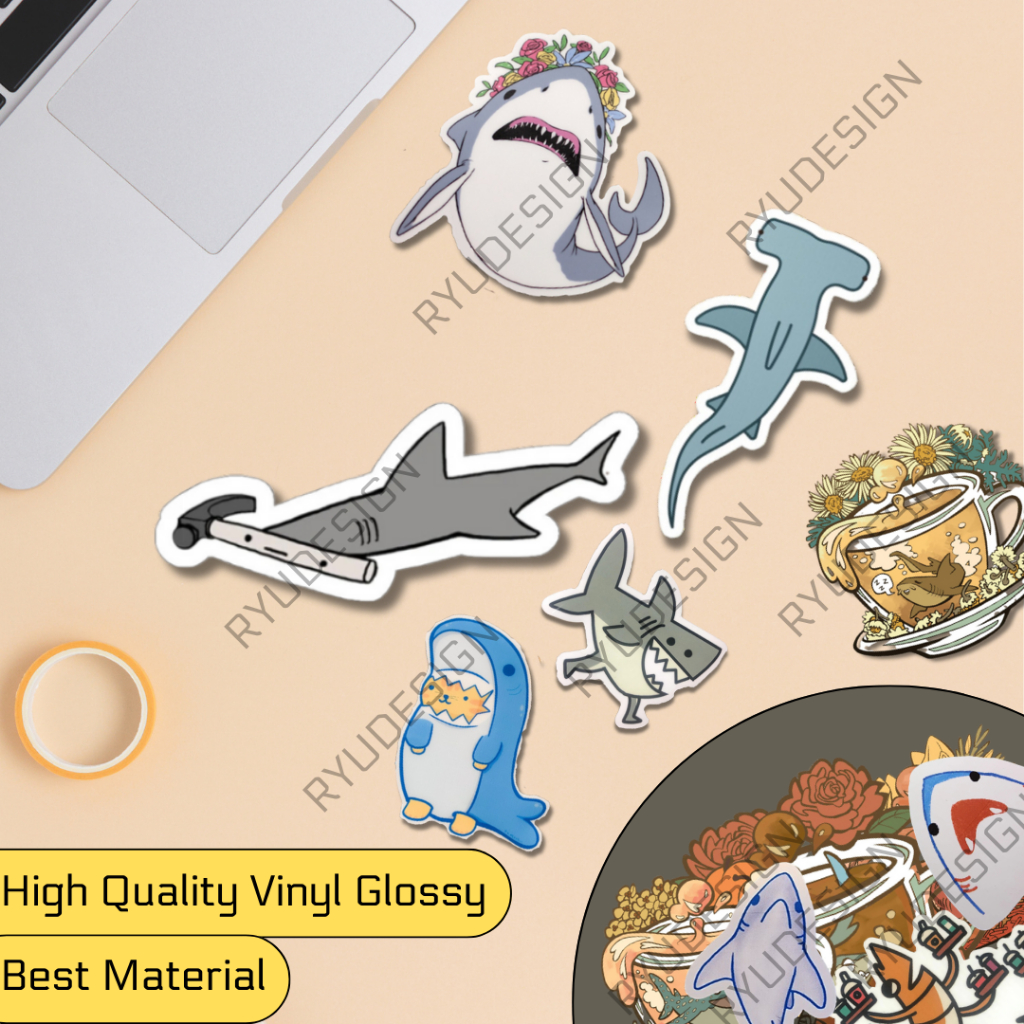 Jual Sticker Ikan Hiu Lucu Aesthetic Hewan Laut Sea World Desain Kartun