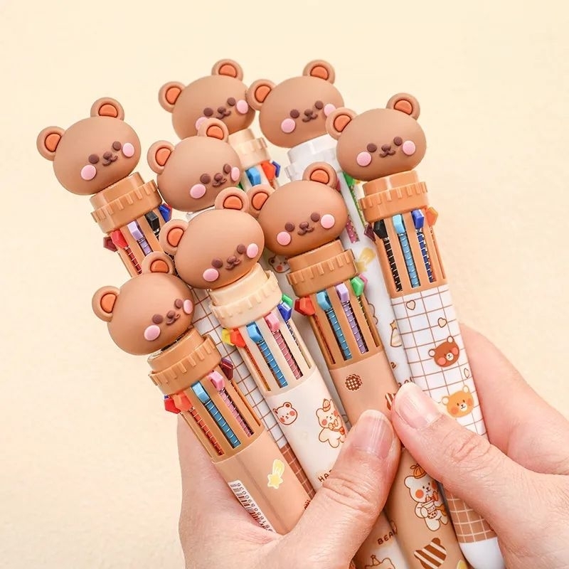 Jual Pulpen 10 Warna Pena Motih Beruang Pulpen Karakter Teddy Bear