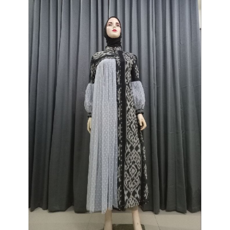 Jual READY STOCK GAMIS RAYA ABU SILVER DRESS TENUN COUPLE FULL TENUN