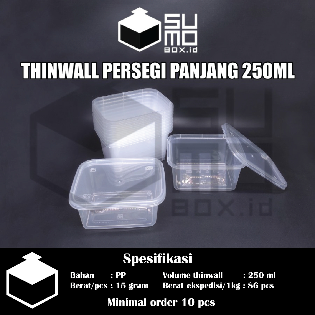 Jual Thinwall PERSEGI PANJANG 250ml Tutup Wadah Plastik Box Dessert