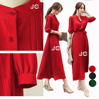 Jual Long Dress Ploi Plisket Lengan Panjang Wanita Gaya Korea Peacce