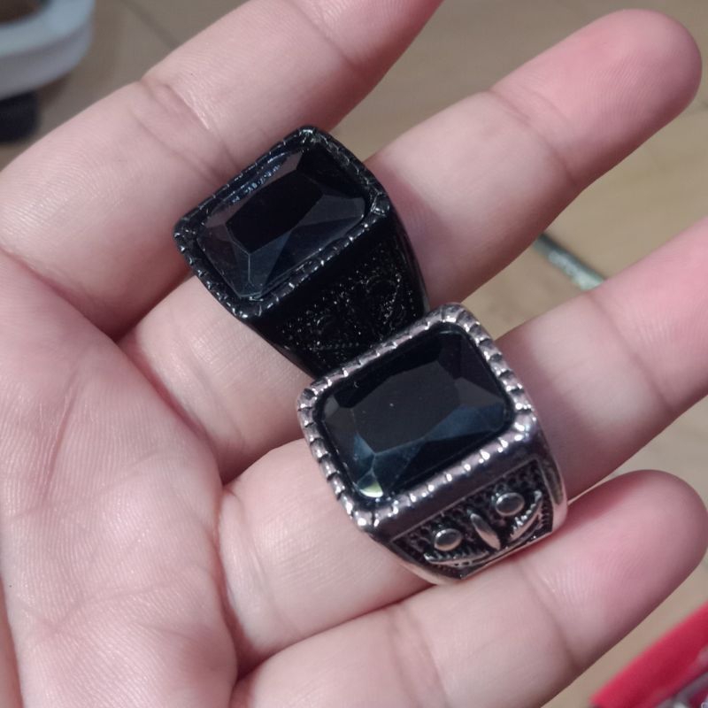 Jual Cincin Batu Akik Black Onyx Kotak Ring Titanium Tebel Istimewa