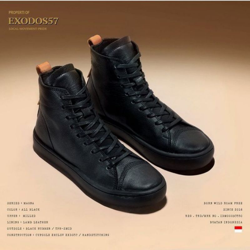 Jual Exodos57 Magna All Black Sepatu KUlit Shopee Indonesia