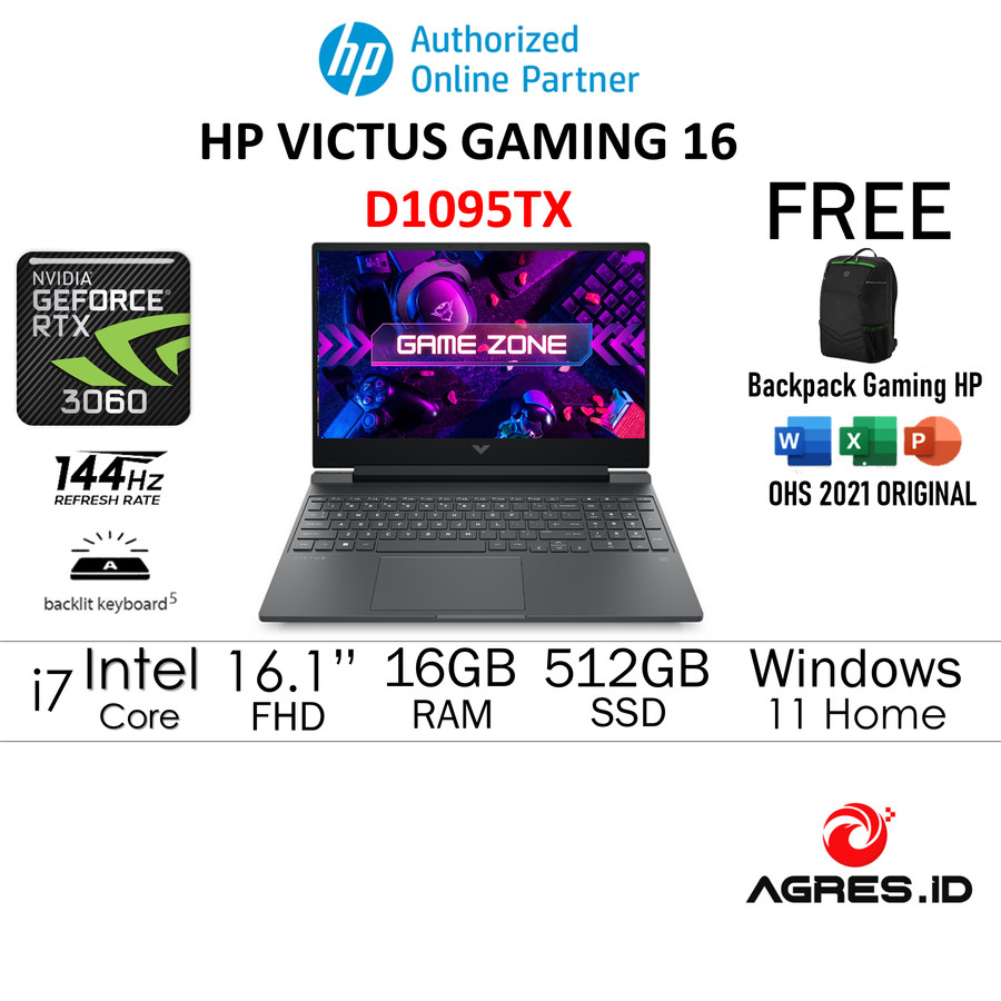 Jual HP Victus 16 D1095TX I7 12700H 16GB 512SSD RTX3060 Win11 OHS