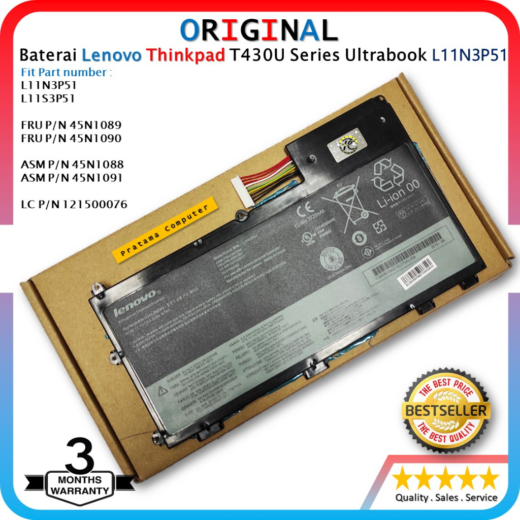 Jual Baterai Original Lenovo Thinkpad T430U Series Ultrabook L11N3P51