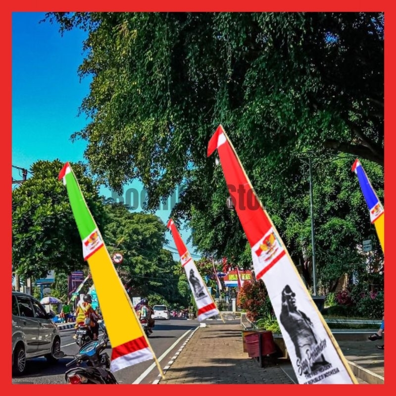 Jual Bendera Umbul Umbul Bandir Warna Warni Merah Putih Motif Soekarno