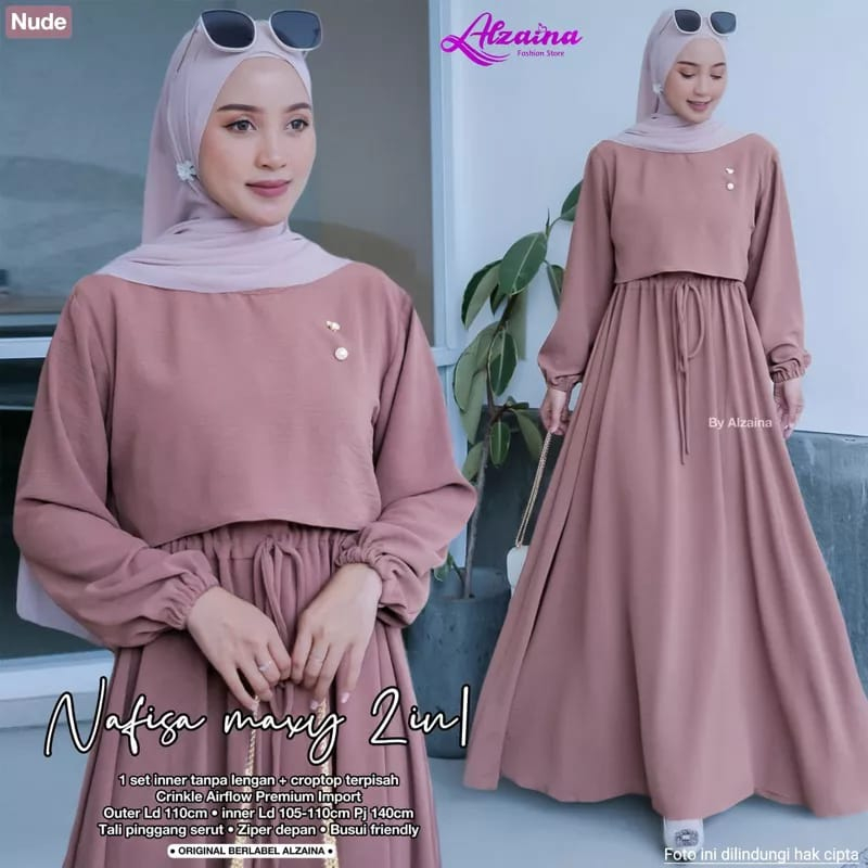 Jual Gamis Nafisa Mat Crinkle Premium Gamis Rompi Bisa Di Lepas Pasang