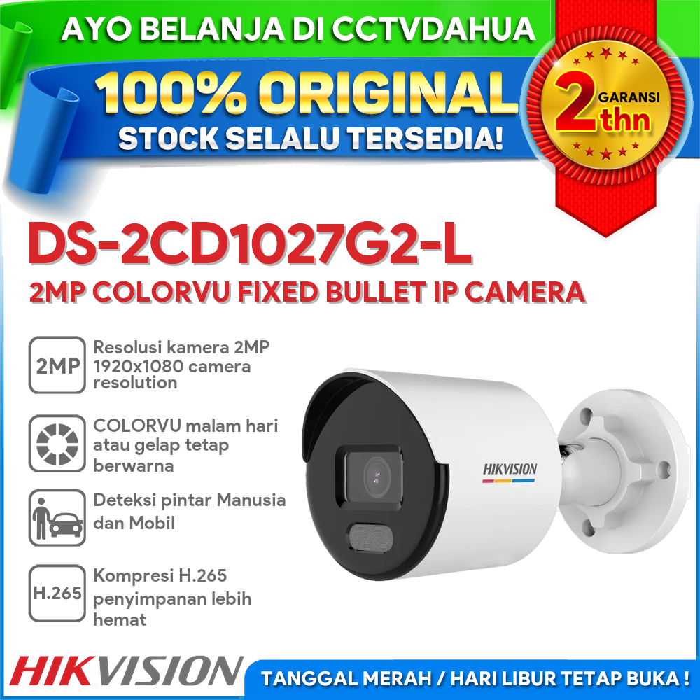 Jual HIKVISION DS 2CD1027G2 L 2MP COLORVU MD FIXED BULLET NETWORK